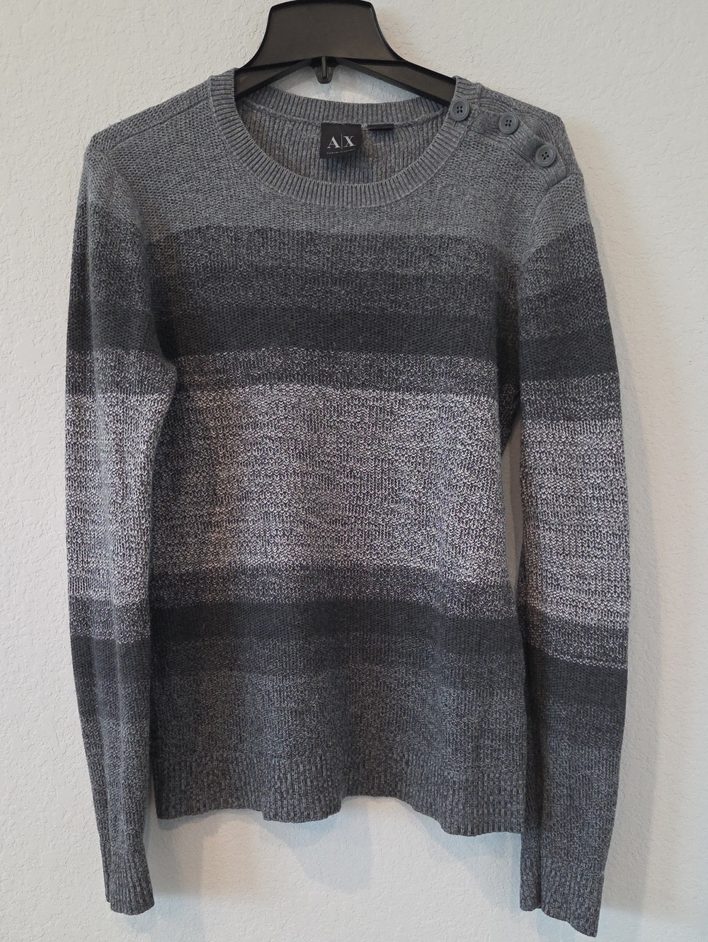 A/X Armani Exchange Men's Gray Ombre Crewneck Sweater with Shoulder Buttons